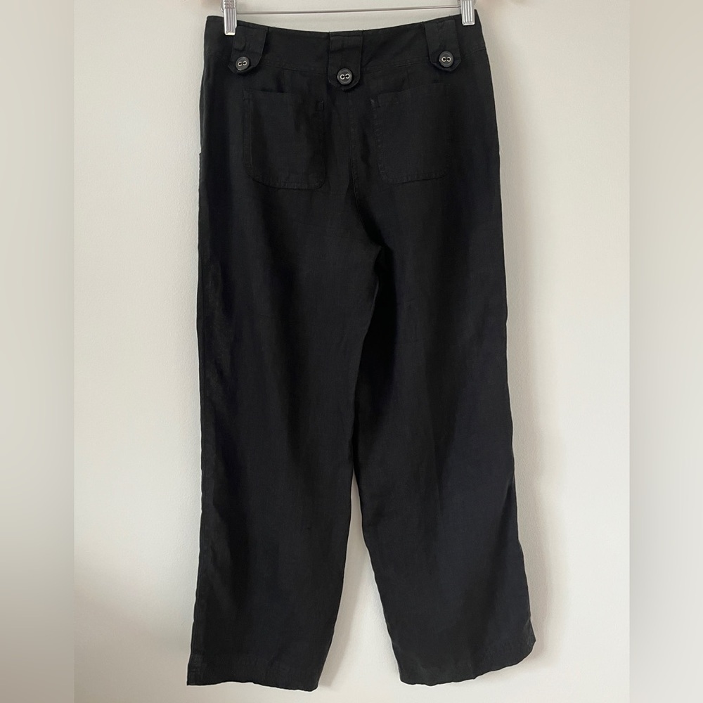 Talbots Irish Linen Pants Woman Size 4 Petite Wide Leg Solid Black EUC *J13 - Picture 2 of 3